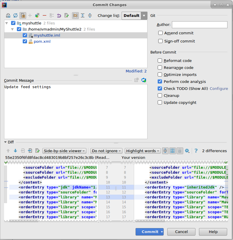 Commit the changes to the pom.xml file