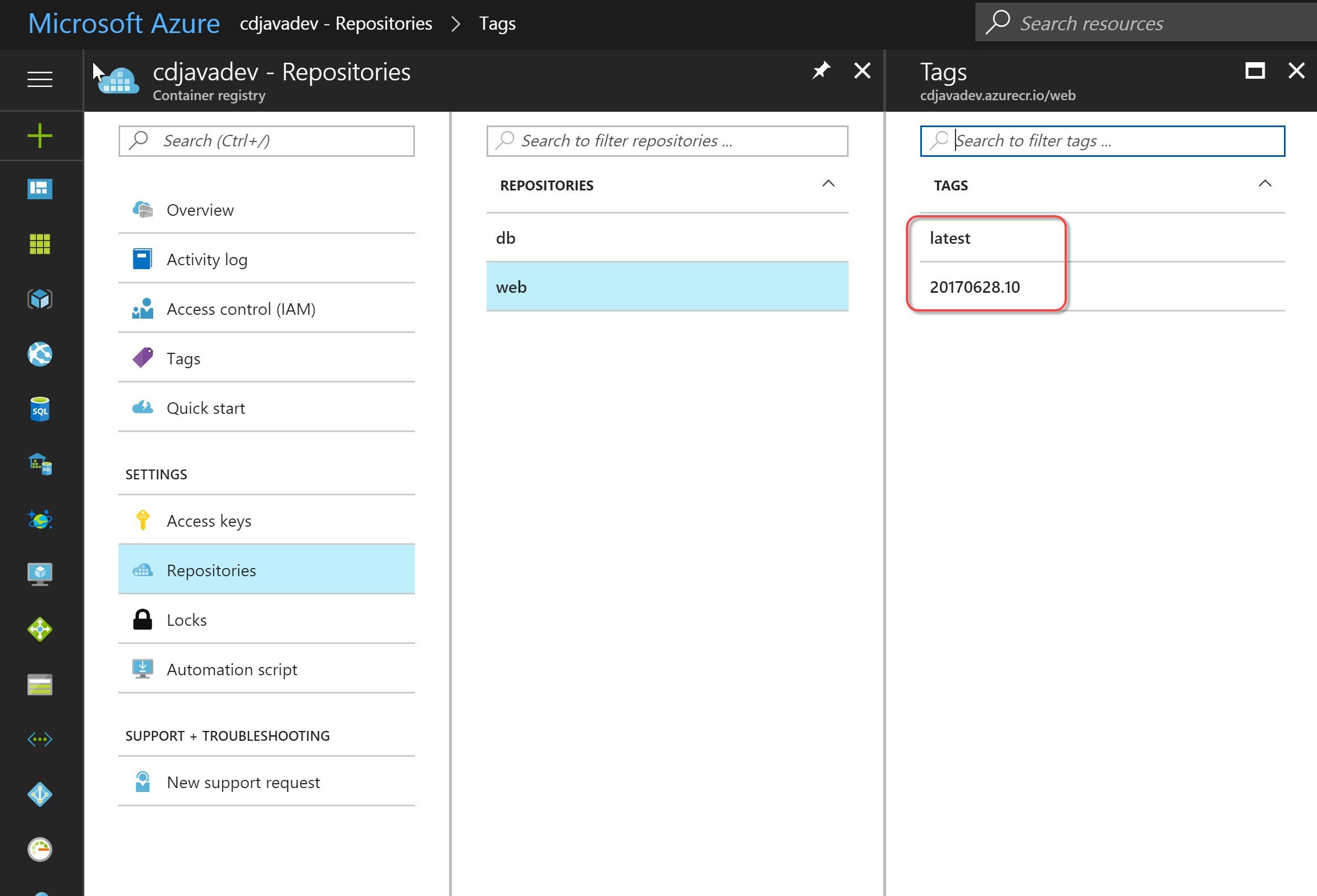 Azure Container repos with published container images