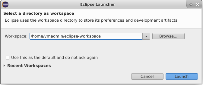 Accept the default Eclipse workspace