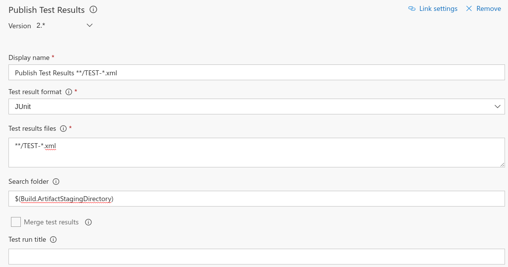 Publish test results task