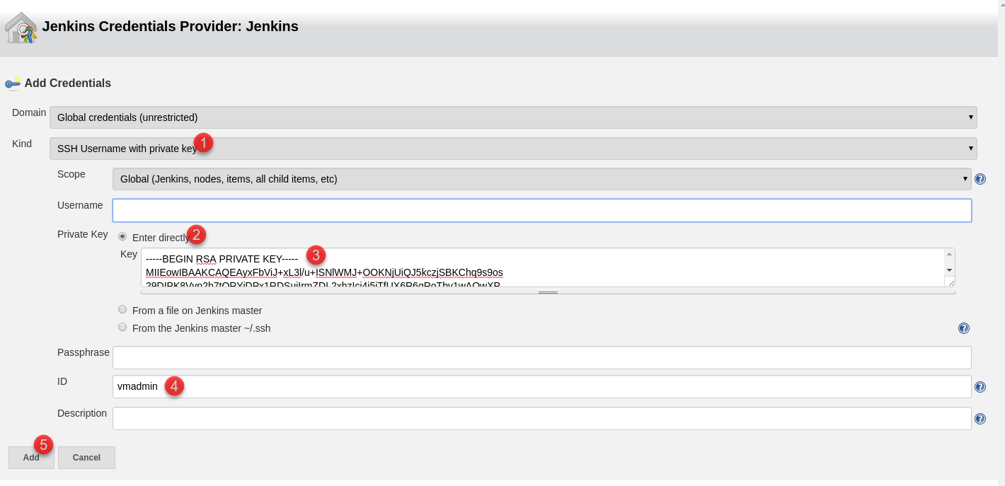 Enter the SSH key info