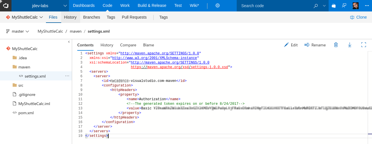 Paste the Maven Credentials