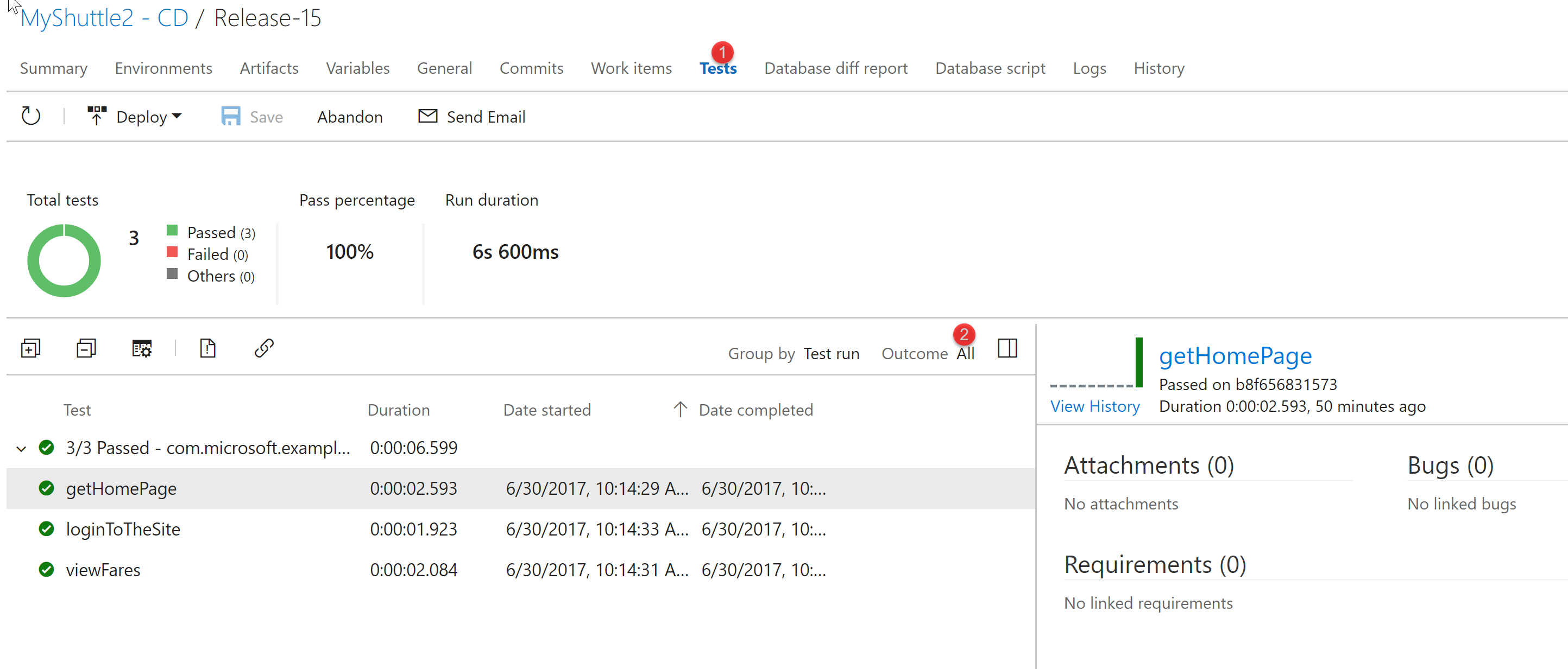 View test results