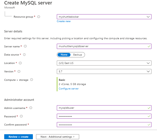 Creating MYSQL Server