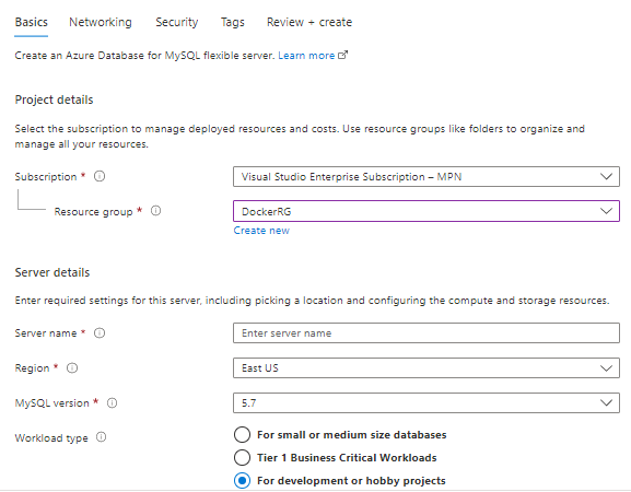 Creating MYSQL Server