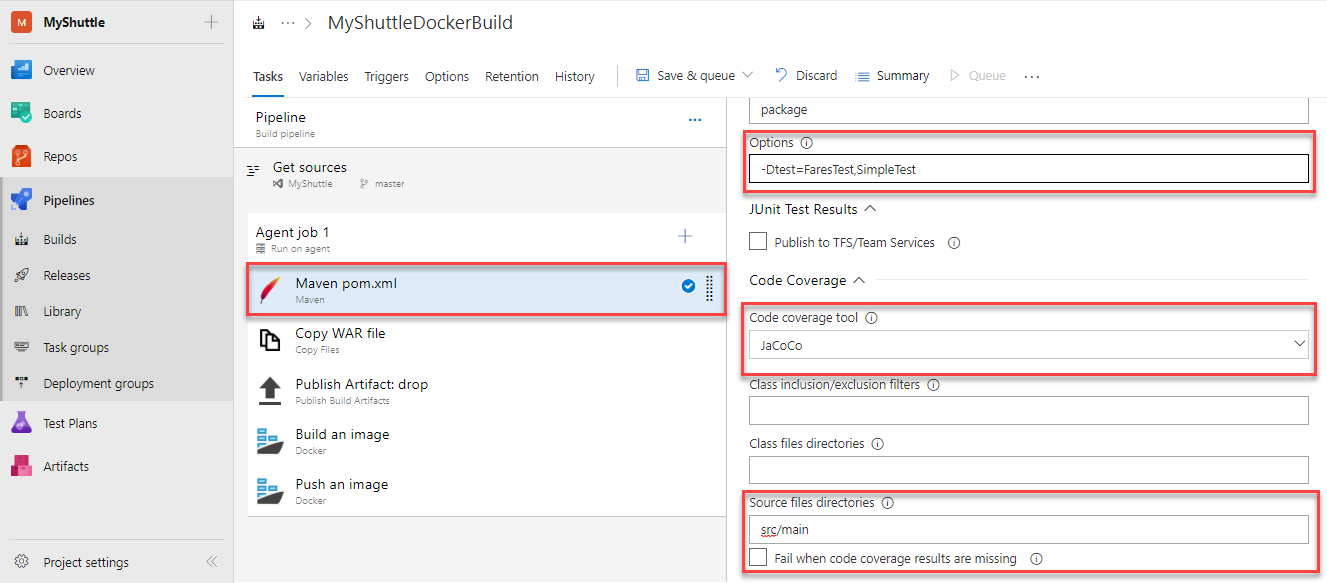 Maven task settings