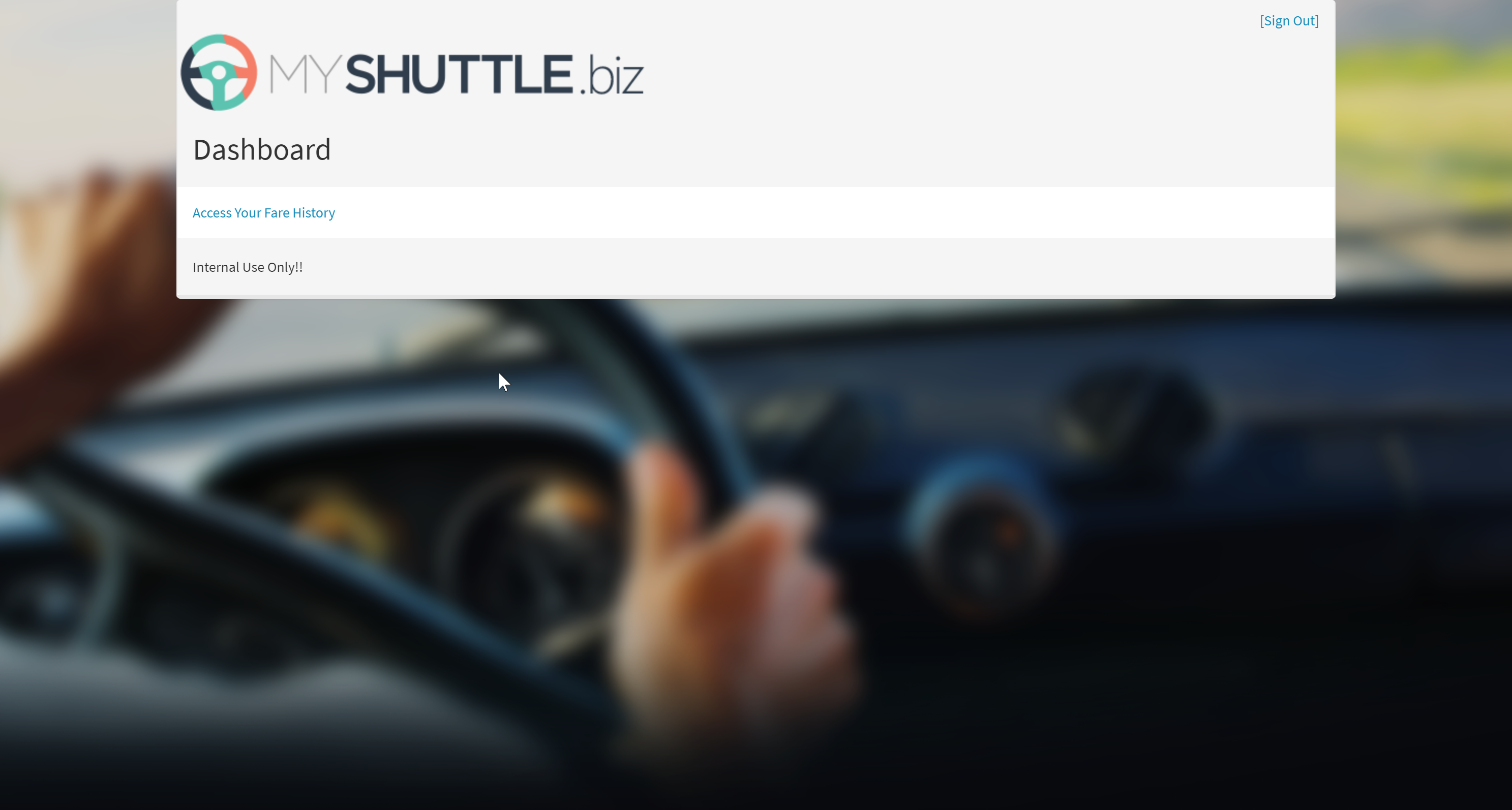 MyShuttle page after login